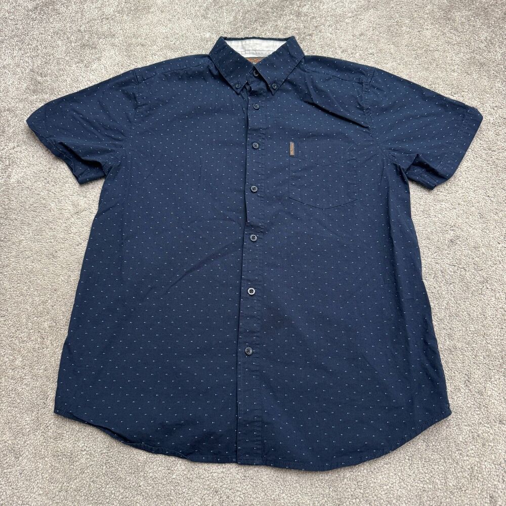 Ben Sherman Button Down Short Sleeve Shirt Mens Medium Blue Dotted Stretch Mod